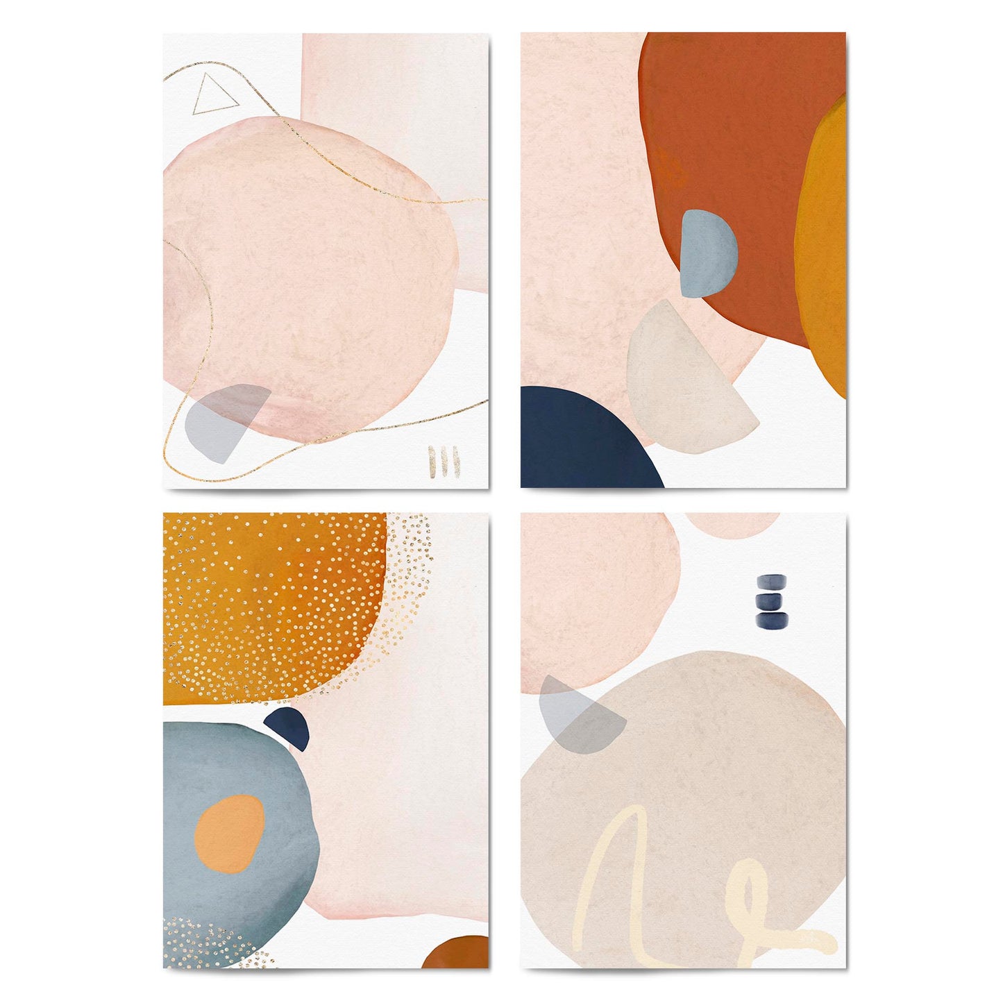 Set of 4 Abstract Shape Minimal Nude Colour Wall Art - The Affordable Art Company