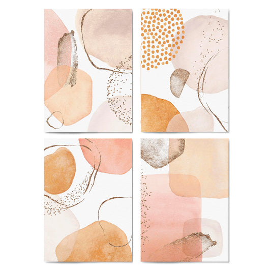 Set of 4 Abstract Peach and Nude Painting Wall Art - The Affordable Art Company