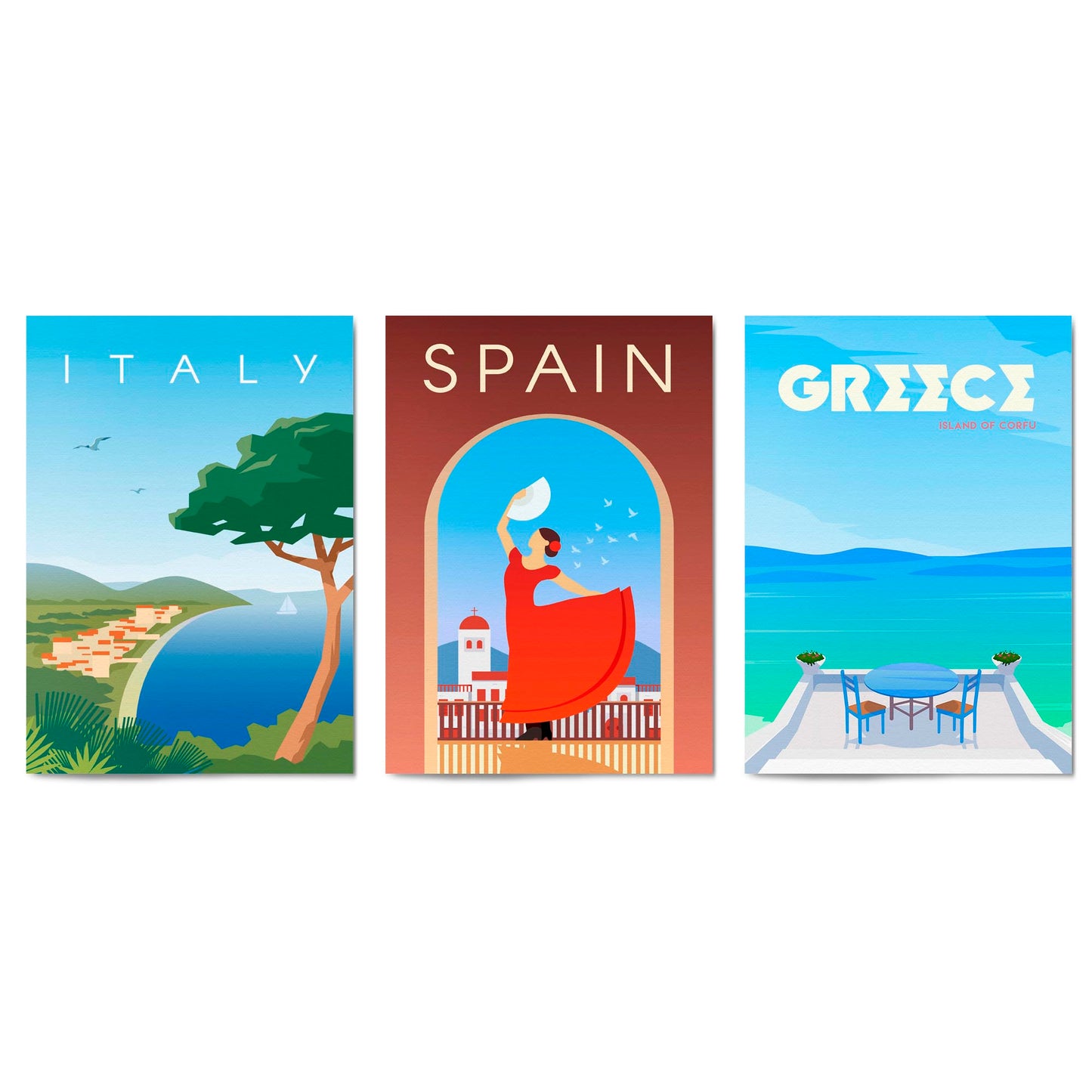 Set of Retro Travel Wall Art (Mediterranean Travel) - The Affordable Art Company