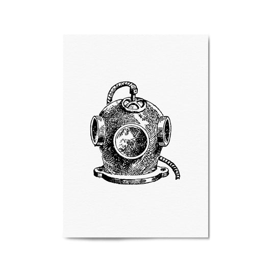 Diving Helmet Drawing Nautical Coastal Wall Art #2 - The Affordable Art Company