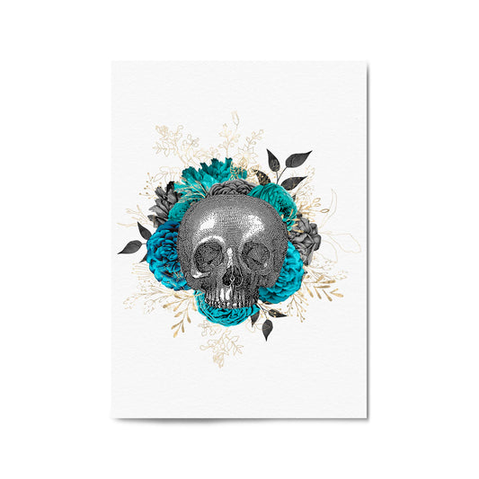 Teal Floral Skull Gothic Bedroom Wall Art - The Affordable Art Company