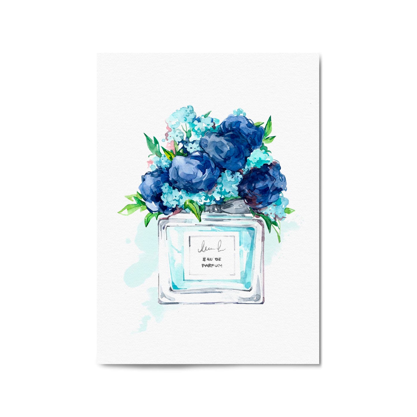 Blue Floral Perfume Bottle Fashion Flowers Wall Art #1 - The Affordable Art Company