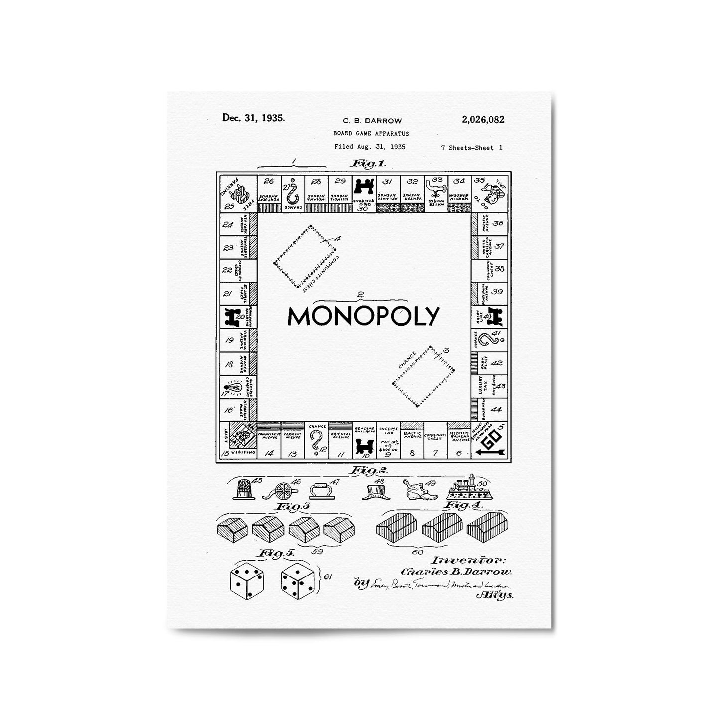 Vintage Monopoly Patent White Patent Wall Art #2 - The Affordable Art Company