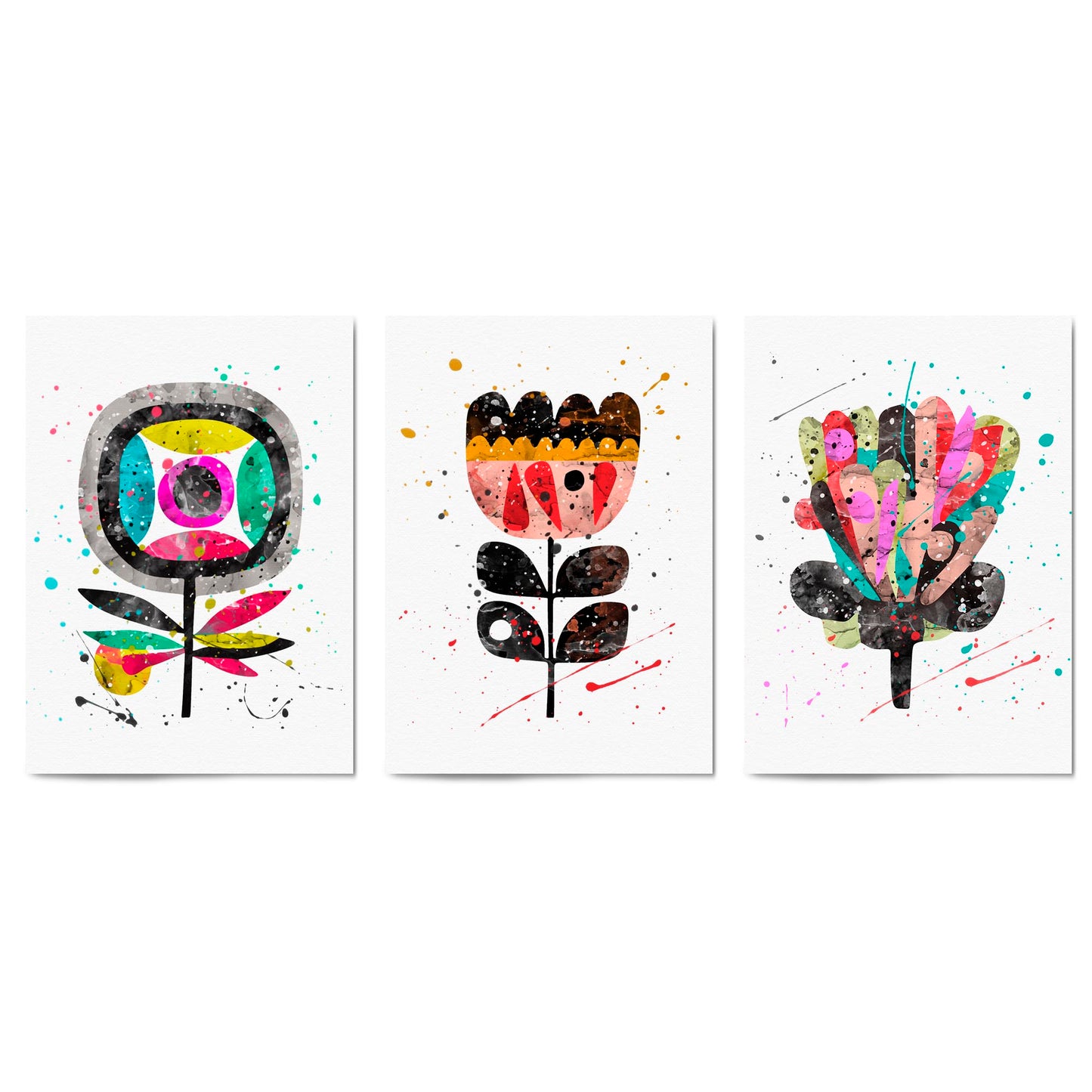Set of Scandi Flower Minimal Colourful Wall Art #1 - The Affordable Art Company