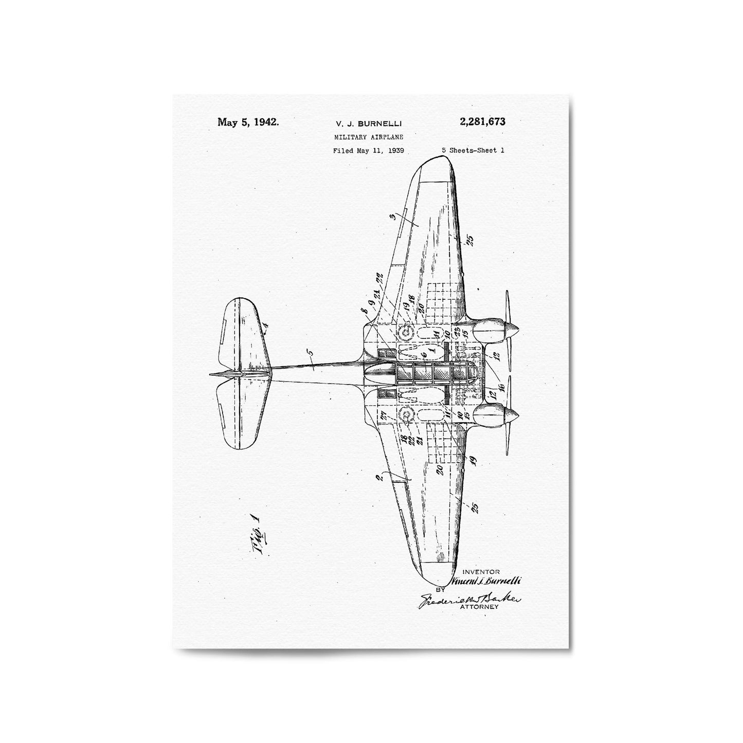 Airplane Patent Vintage Minimal Man Cave Wall Art #5 - The Affordable Art Company