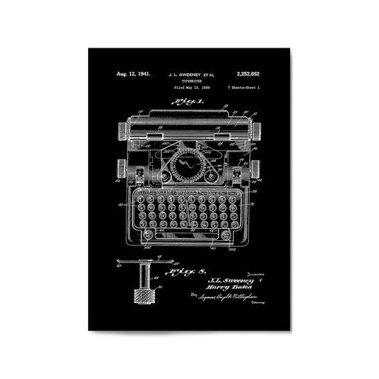 Vintage Typewriter Black Patent Wall Art #3 - The Affordable Art Company