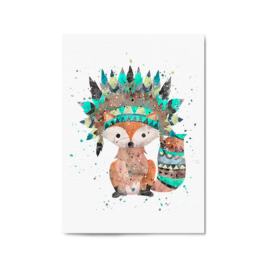 Native Fox Cartoon Nursery Bedroom Boho Wall Art - The Affordable Art Company