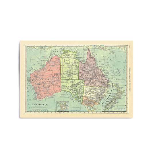 Vintage Australia Old Map Wall Art - The Affordable Art Company