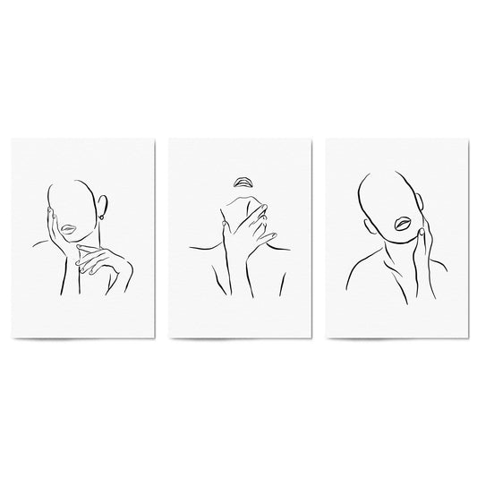 Set of Female Faces Minimal Line Drawings Wall Art - The Affordable Art Company