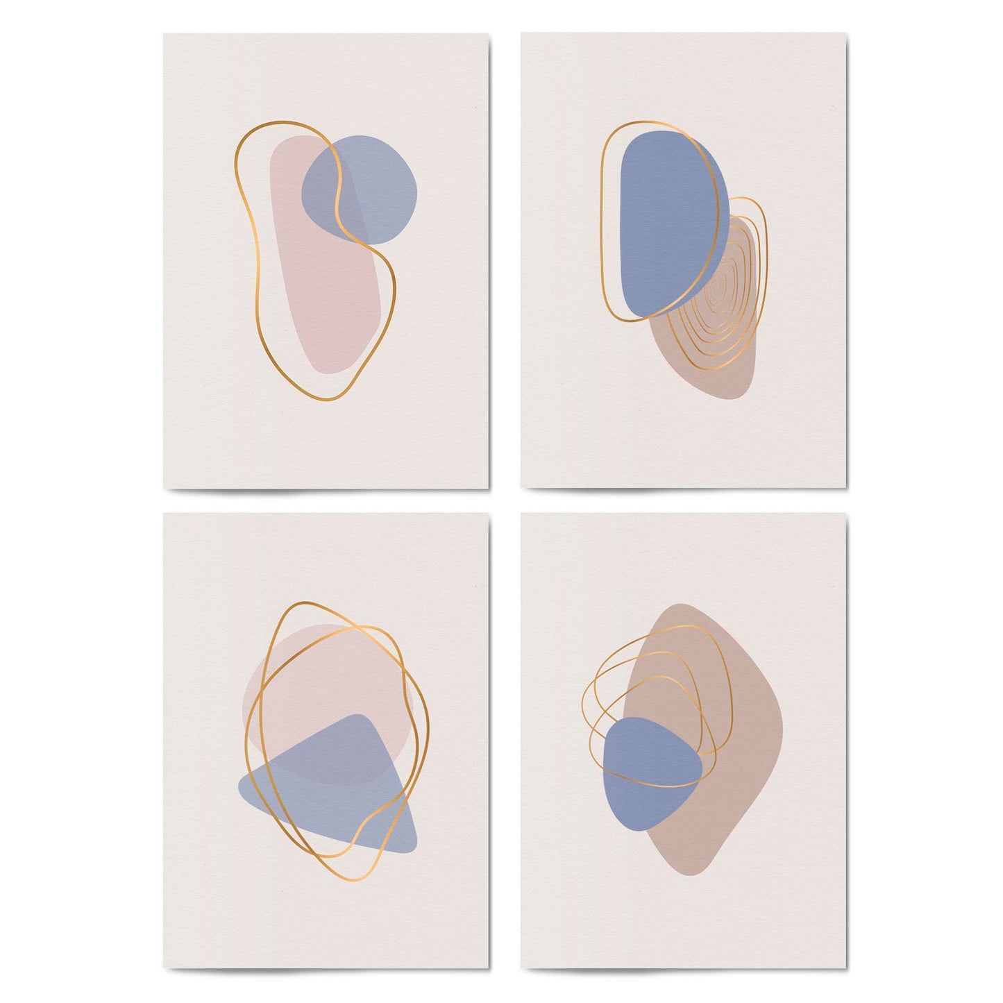 Set of 4 Abstract Neutral and Pastel Minimal Shape Wall Art - The Affordable Art Company