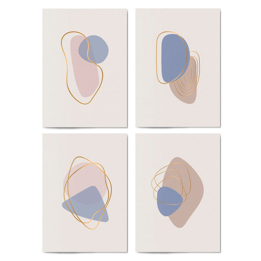 Set of 4 Abstract Neutral and Pastel Minimal Shape Wall Art - The Affordable Art Company