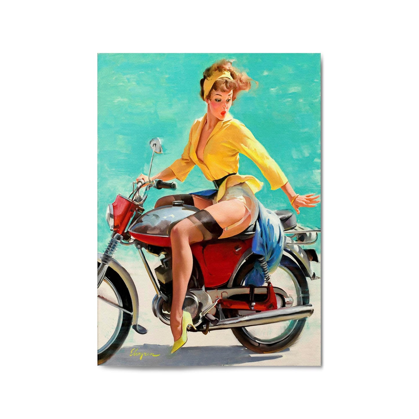 Vintage Pin-Up Girl Vespa Man Cave Wall Art - The Affordable Art Company