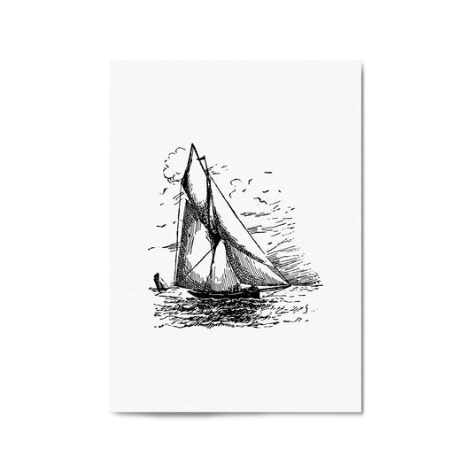 Sail Boat Coastal Drawing Nautical Coast Wall Art #2 - The Affordable Art Company