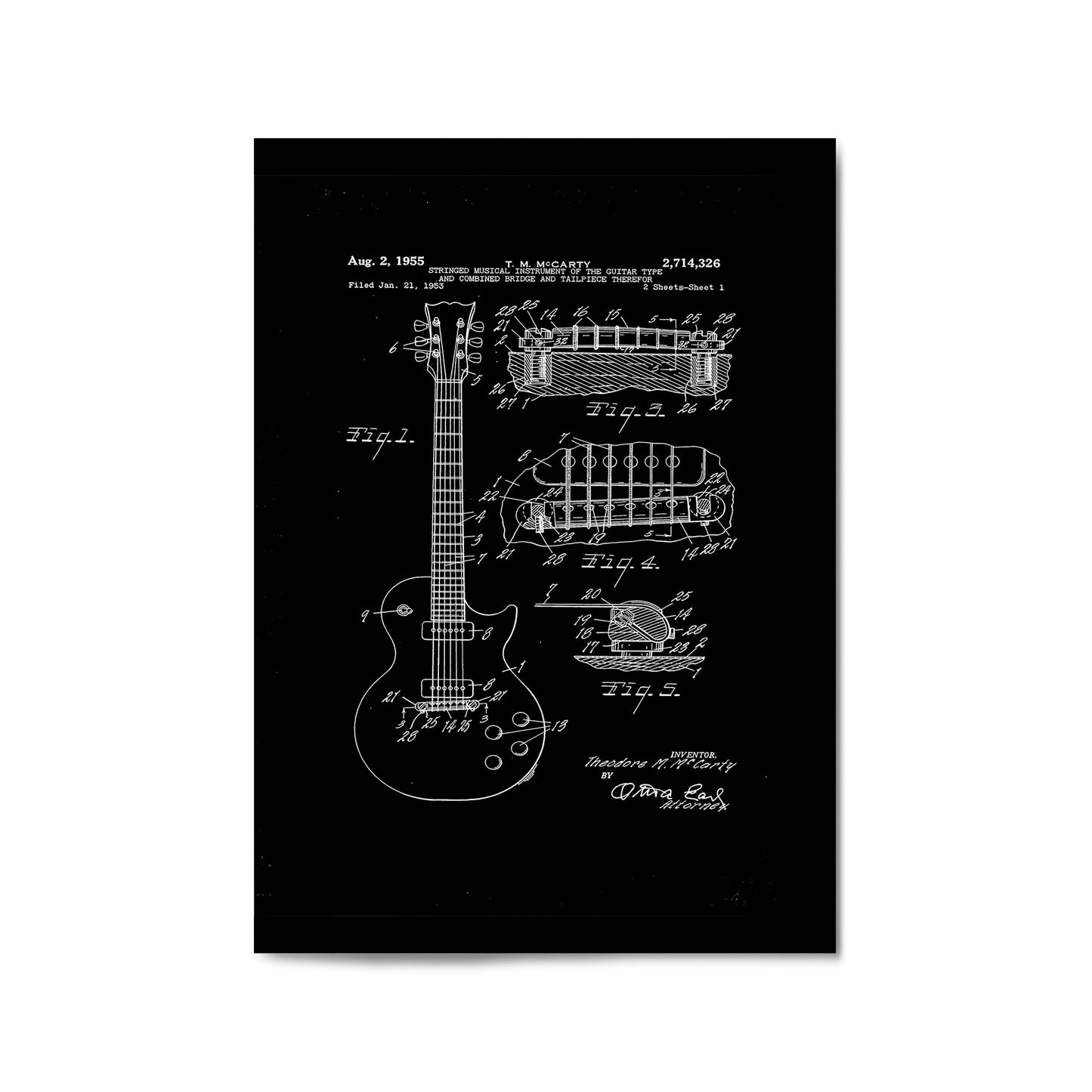 Vintage McCarty Guitar Black Patent Music Wall Art #1 - The Affordable Art Company