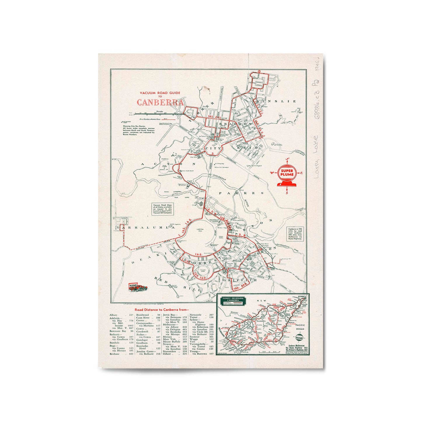 Canberra Australia Vintage Map Wall Art - The Affordable Art Company