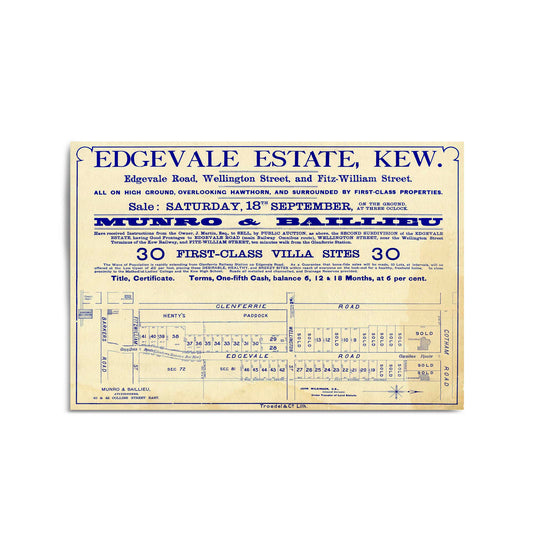 Kew Melbourne Vintage Real Estate Advert Wall Art #3 - The Affordable Art Company