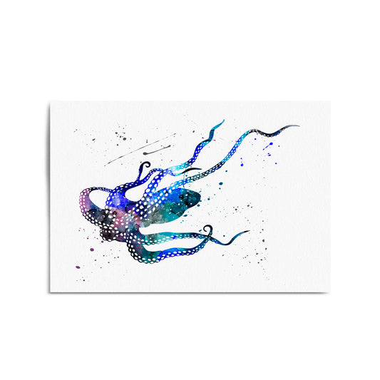 Blue Cute Squid Painting Sealife Nursery Wall Art - The Affordable Art Company