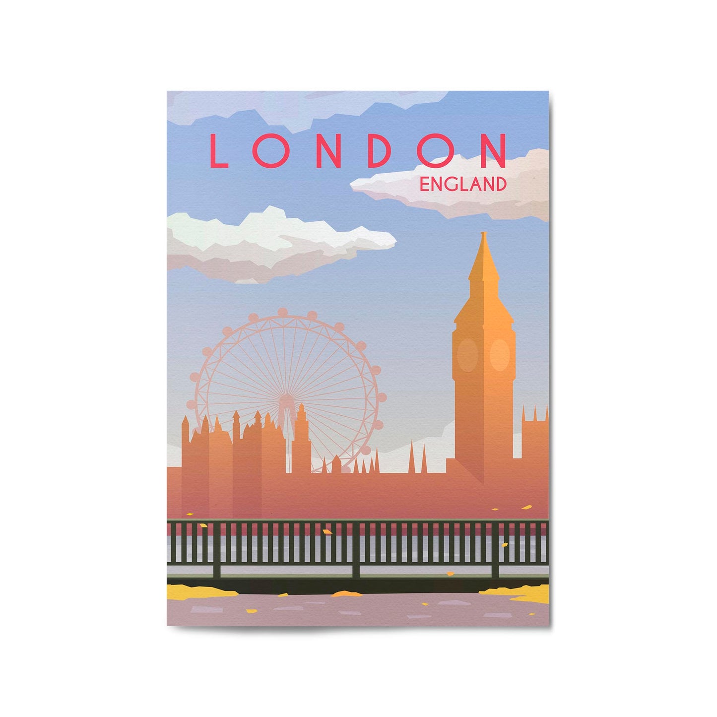 Retro London England UK Travel Vintage Wall Art - The Affordable Art Company