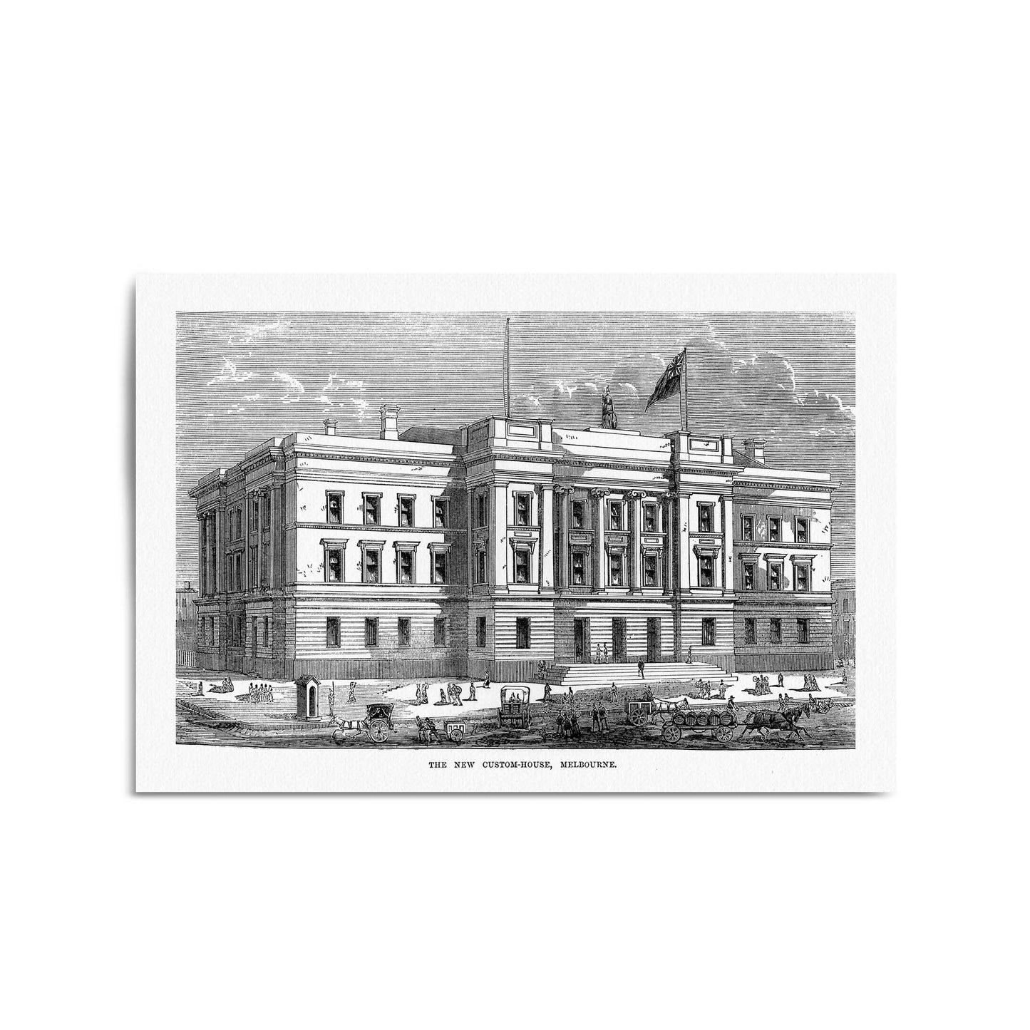 Customs House, Melbourne Vintage Drawing Wall Art - The Affordable Art Company
