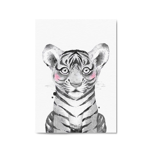 Cute Blushing Baby Tiger Nursery Animal Wall Art - The Affordable Art Company