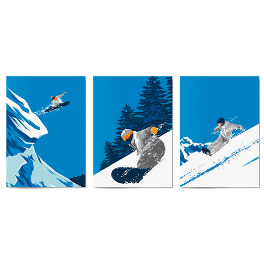 Set of Retro Snowboard Snow Ski Winter Wall Art - The Affordable Art Company