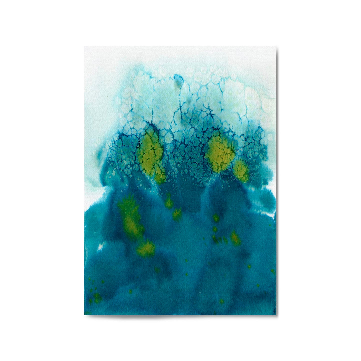 Teal Ink Minimal Ink Painting Blue Wall Art #5 - The Affordable Art Company