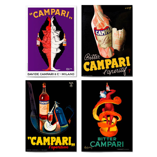 Set of 4 Vintage Italian Campari Drink Advertisements Wall Art - The Affordable Art Company