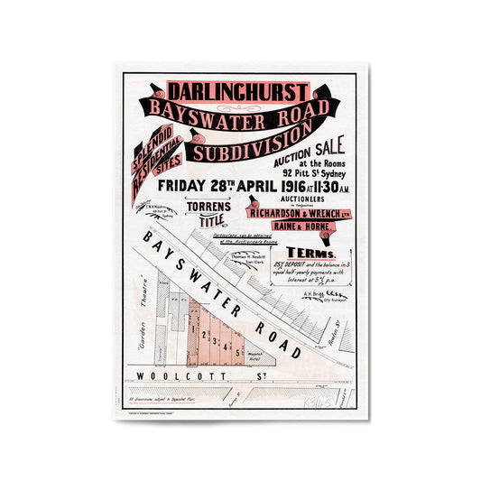 Darlinghurst, Sydney Vintage Real Estate Wall Art - The Affordable Art Company