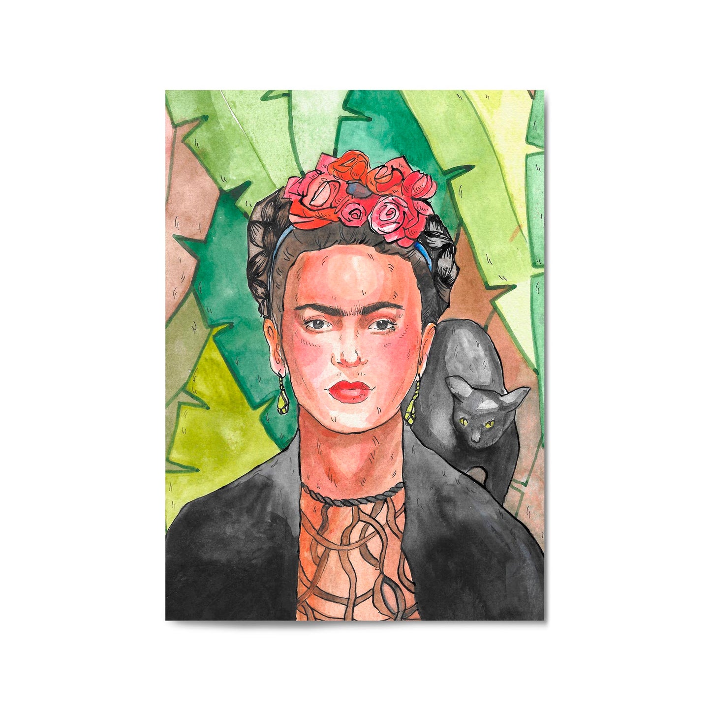 Frida Kahlo Jungle Cat Painting Fashion Wall Art - The Affordable Art Company