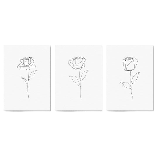 Set of Minimal Flower Line Drawings Wall Art #1 - The Affordable Art Company