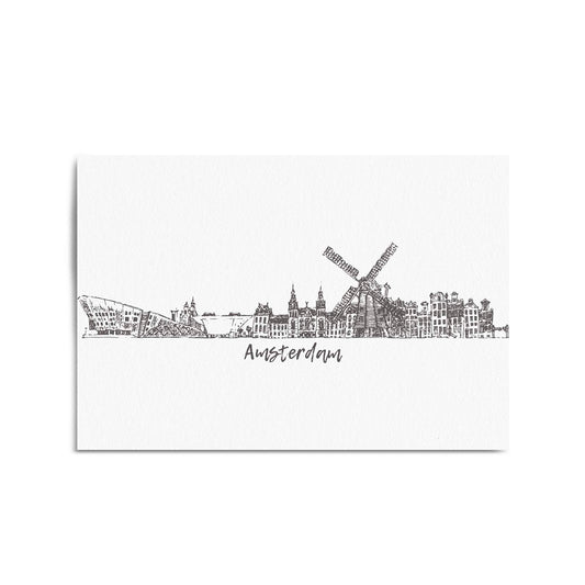 Amsterdam Drawing Travel Minimal Wall Art - The Affordable Art Company