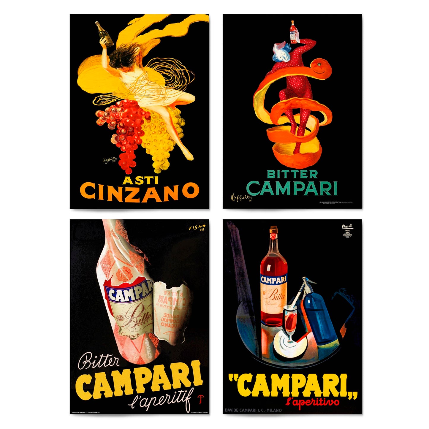 Set of 4 Vintage Italian Wine Cafe Advertisements Wall Art - The Affordable Art Company