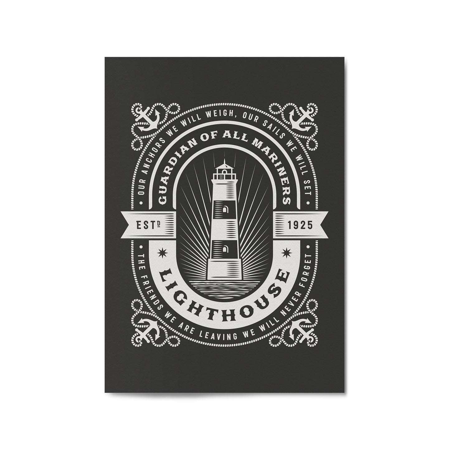 Vintage Lighthouse Sign Coastal Nautical Wall Art - The Affordable Art Company