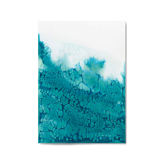 Teal Ink Minimal Ink Painting Blue Wall Art #3 - The Affordable Art Company