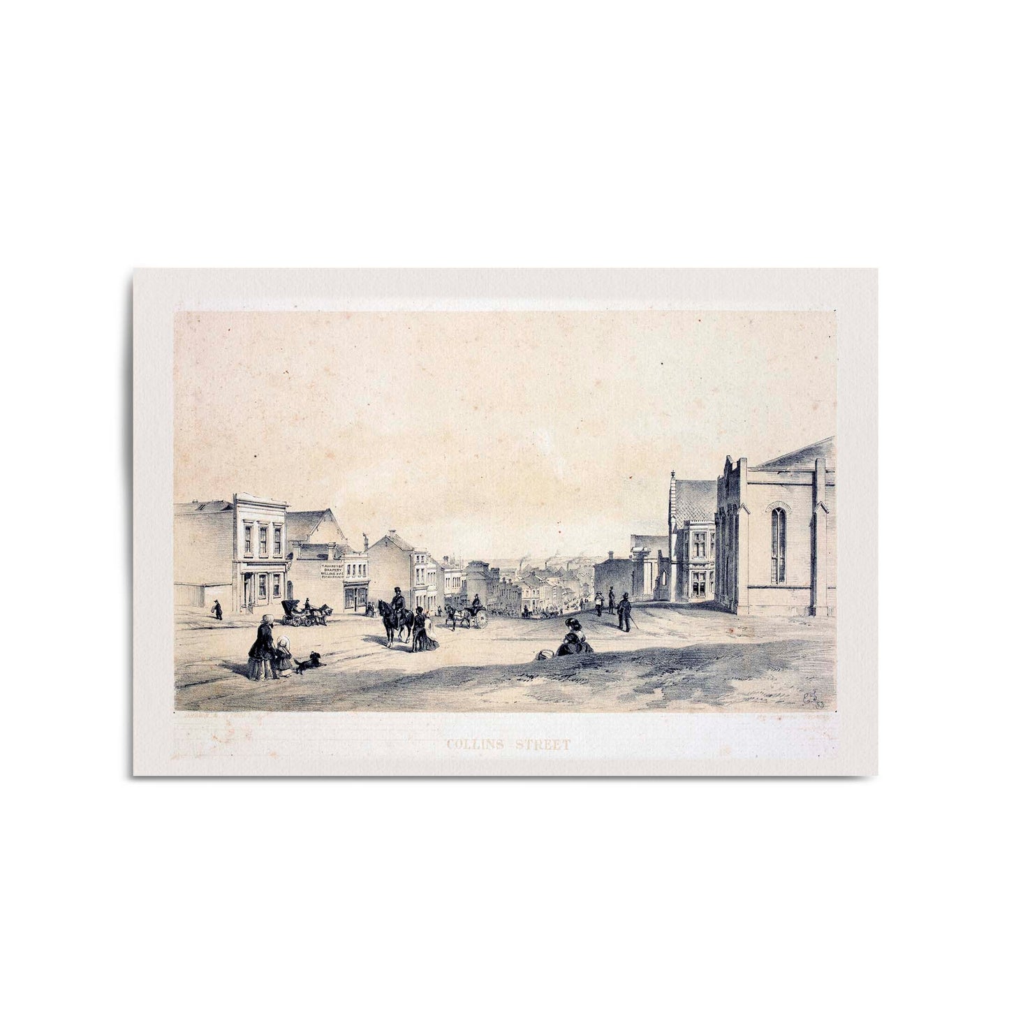 Collins St Melbourne Vintage Drawing Wall Art - The Affordable Art Company