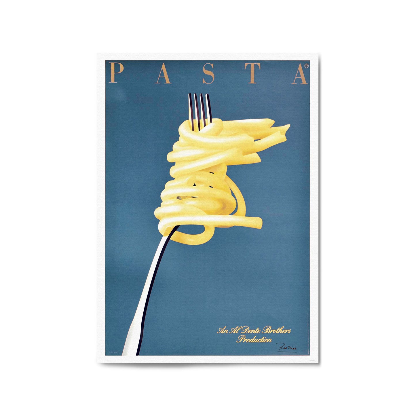 Blue Italian Pasta Vintage Advert Restaurant Wall Art - The Affordable Art Company