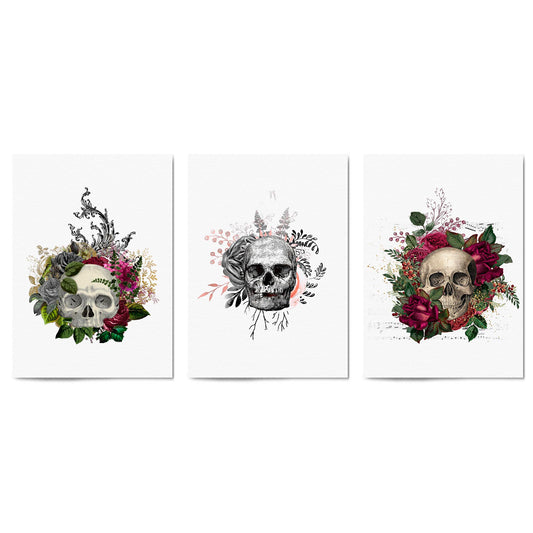 Set of Floral Skull Fashion Bedroom Wall Art - The Affordable Art Company