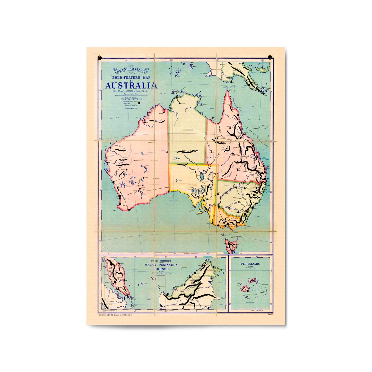 Australian Vintage Map Home Office Wall Art - The Affordable Art Company