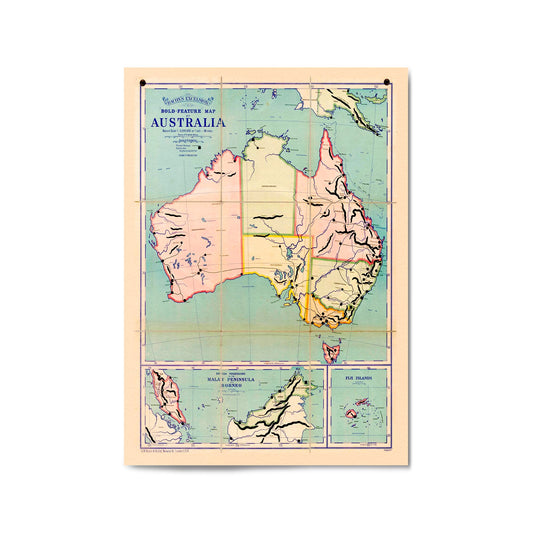 Australian Vintage Map Home Office Wall Art - The Affordable Art Company
