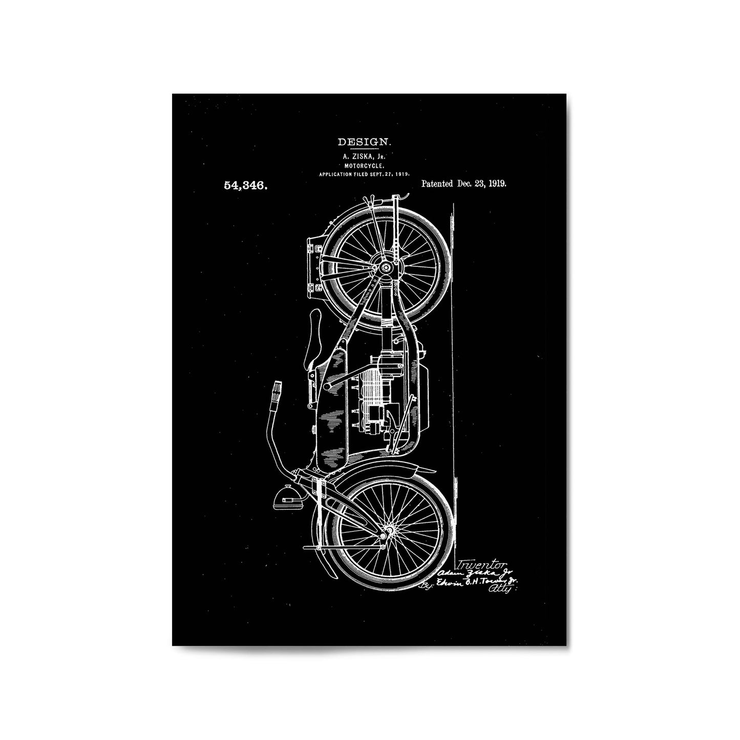 Vintage Motorcycle Black Patent Man Cave Wall Art #1 - The Affordable Art Company