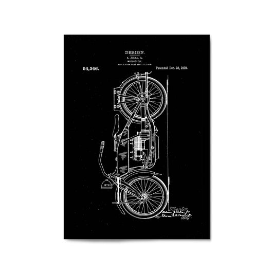 Vintage Motorcycle Black Patent Man Cave Wall Art #1 - The Affordable Art Company