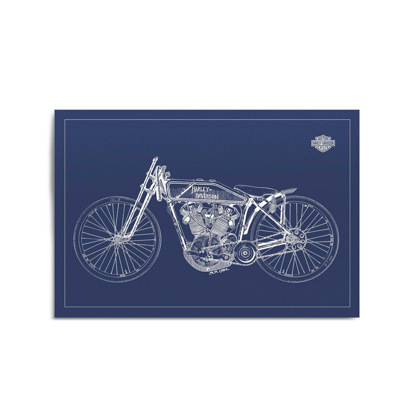 Harley Davidson Motorcycle Patent Blue Wall Art - The Affordable Art Company