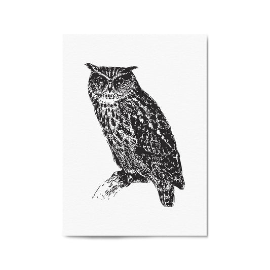 Owl Drawing Portrait Minimal Black Wall Art #2 - The Affordable Art Company