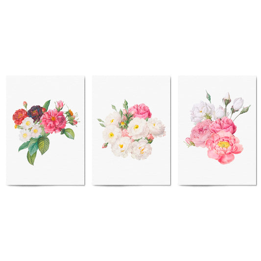 Set of Pink Floral Vintage Botanical Wall Art #1 - The Affordable Art Company