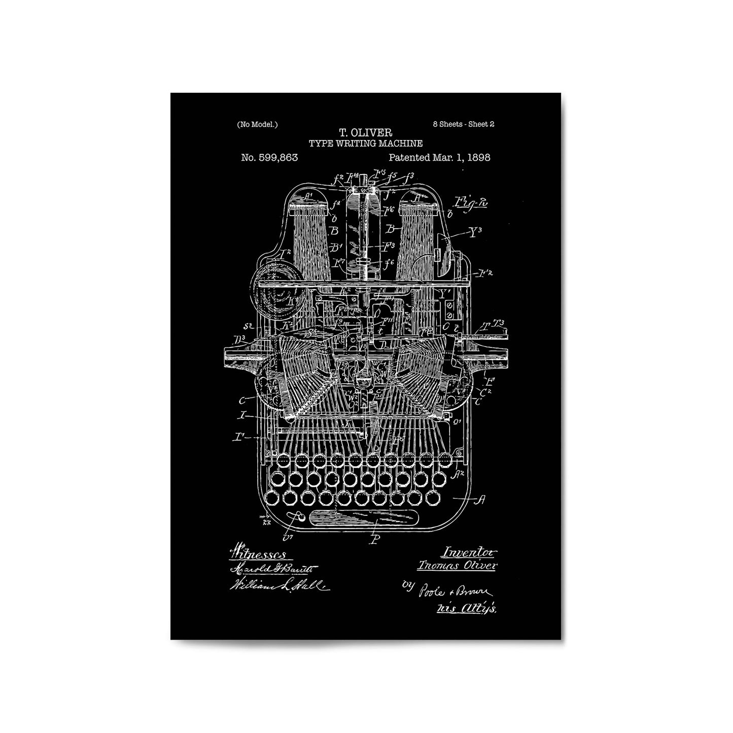 Vintage Typewriter Black Patent Wall Art #1 - The Affordable Art Company