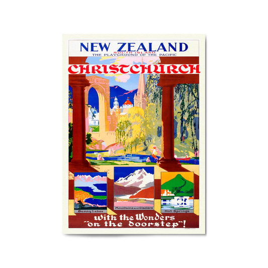 Christchurch, New Zealand Vintage Travel Wall Art - The Affordable Art Company