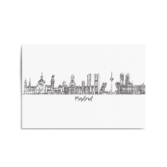 Madrid Spain Cityscape Drawing Travel Wall Art - The Affordable Art Company