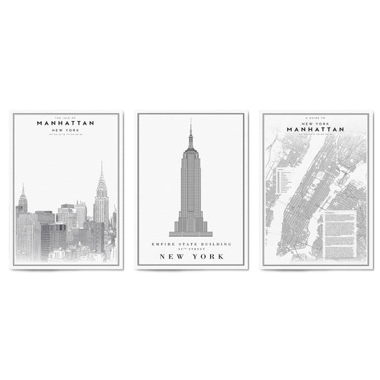 Set of New York Wall Minimal Black & White Art - The Affordable Art Company