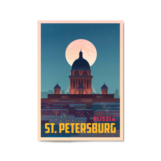 Retro St Petersburg Russia Vintage Travel Wall Art - The Affordable Art Company