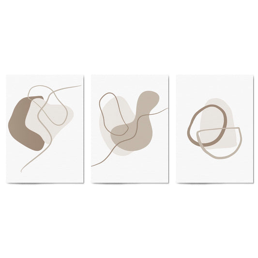 Set of Minimal Grey Line Shape Abstract Wall Art #2 - The Affordable Art Company